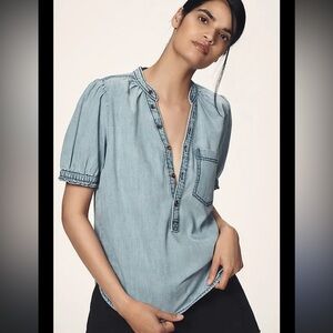 Anthropologie Pilcro Aly Denim Puff-Sleeve Blouse - Light Denim Women’s Medium